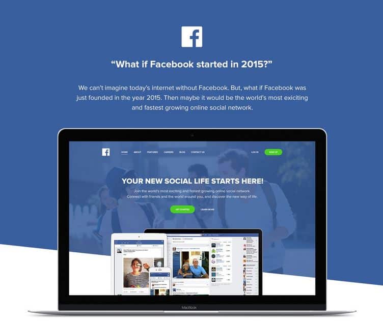 Imagine Facebook Landing Page Design If It's a 2015 Startup